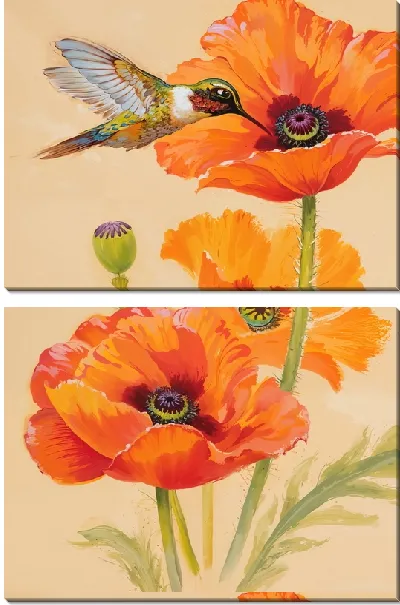 Модульная картина Колибри и маки
