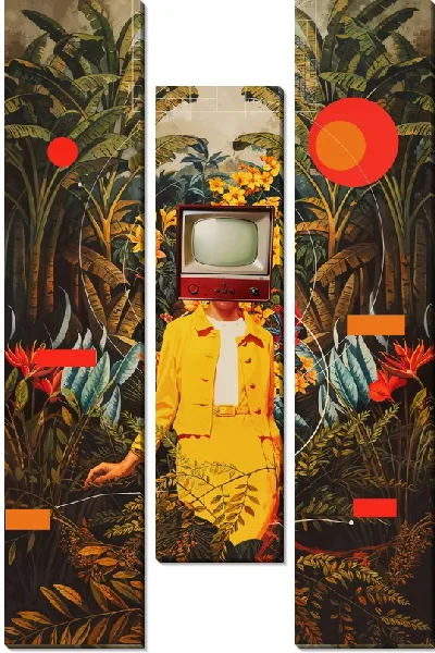 Модульная картина Коллаж девушка с телевизором вместо головы