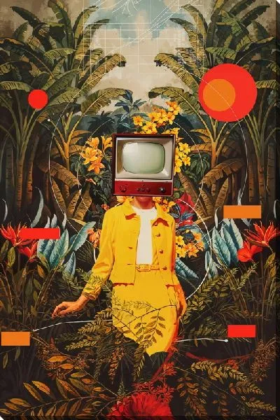 Постер Коллаж девушка с телевизором вместо головы