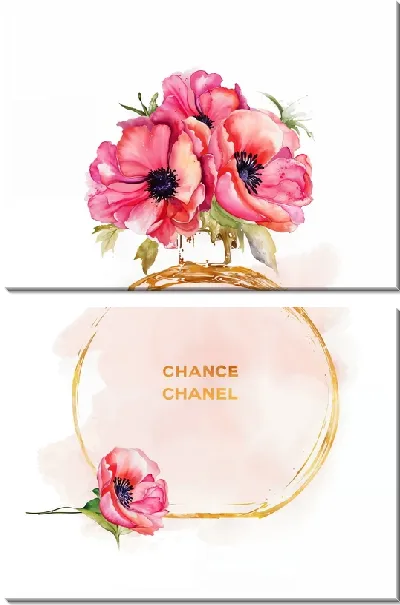 Модульная картина Духи Шанс Шанель и маки