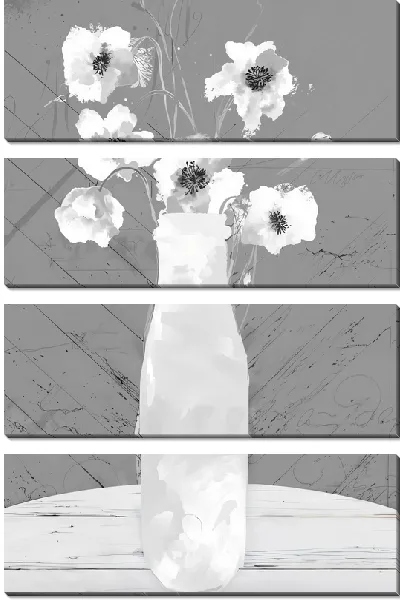 Модульная картина Белые маки в белой вазе