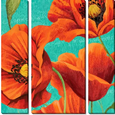 Модульная картина Красные маки на зеленом фоне
