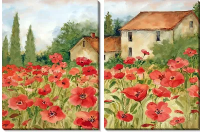 Модульная картина Поле с маками в деревне