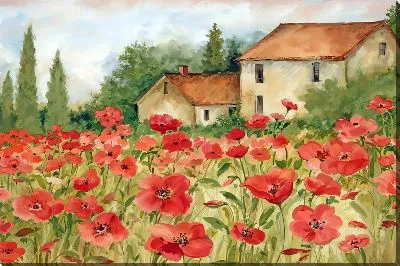 Постер Поле с маками в деревне