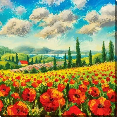 Картина маслом Маковое поле под летним солнцем