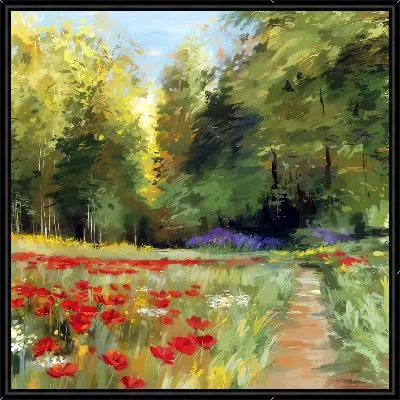 Маковое поле перед лесом