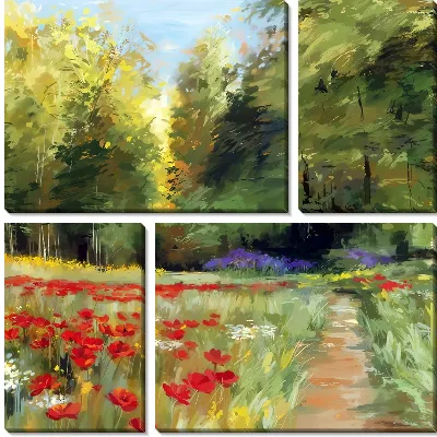 Маковое поле перед лесом