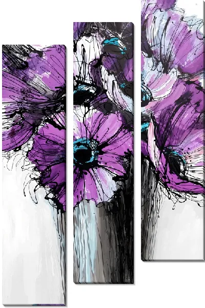 Модульная картина Фиолетовые маки в вазе