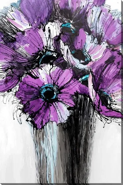 Картина маслом Фиолетовые маки в вазе