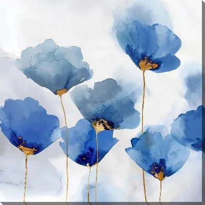 Картина маслом Синие маки с золотыми включениями №2