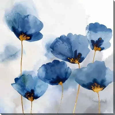 Картина маслом Синие маки с золотыми включениями №3