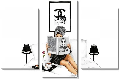 Модульная картина Отдых на кровати за чтением журнала