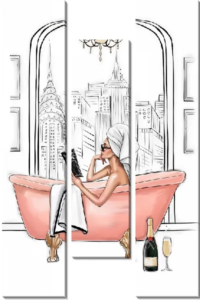 Модульная картина Модница в розовой ванне