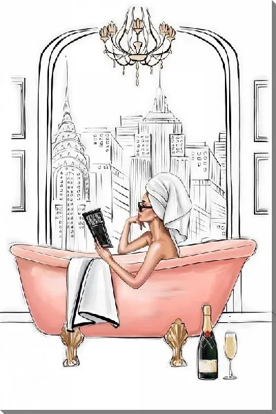 Картина маслом Модница в розовой ванне