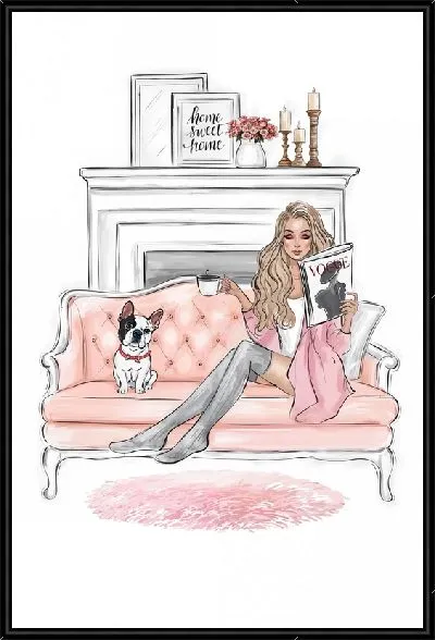 Картина Модница на диване с собакой
