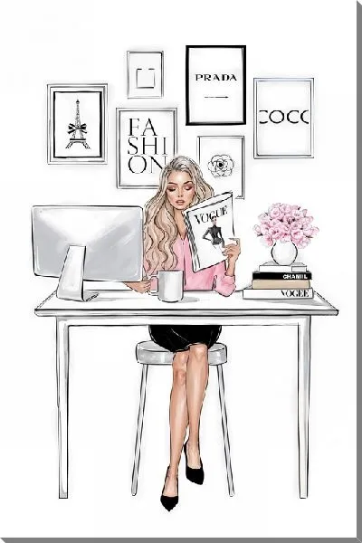 Картина маслом Модница за рабочим столом