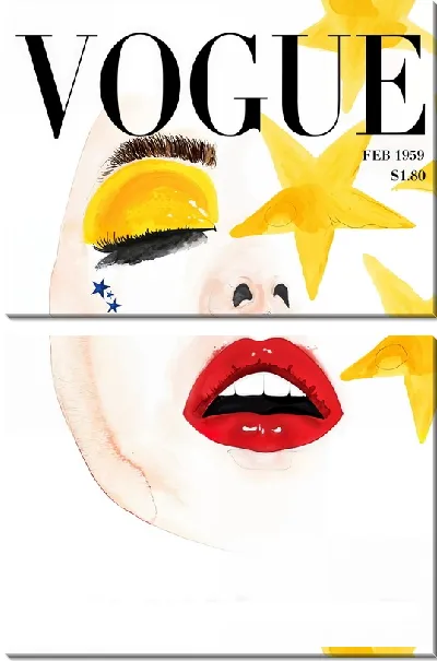Модульная картина Девушка с красными губами на обложке журнала Voque