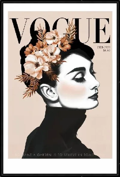 Картина Одри Хепберн с цветами на голове