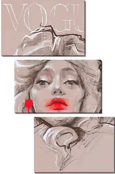 Модульная картина Девушка с красными губами и сережкой