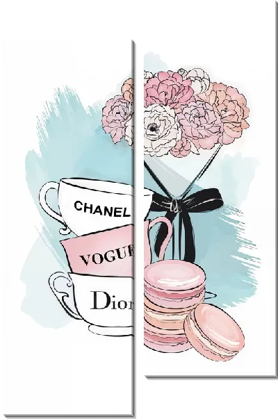 Модульная картина Букет розы и чайные чашки