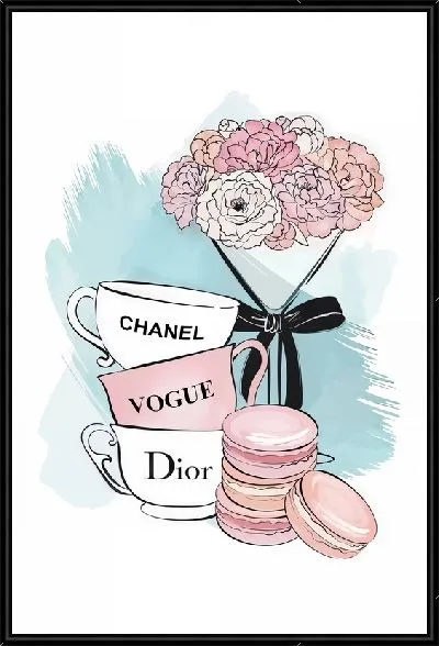 Картина Букет розы и чайные чашки