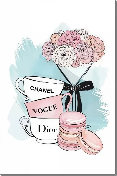 Постер Букет розы и чайные чашки