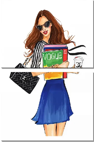 Модульная картина Модница с кофе и журналами