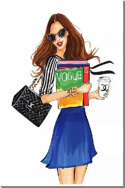 Картина маслом Модница с кофе и журналами