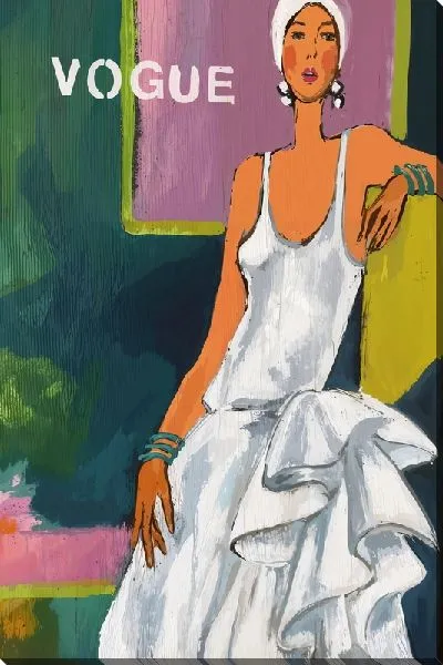 Постер Модная дама в белом платье