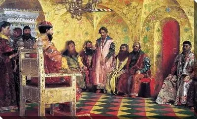 Сидение царя Михаила Федоровича с боярами в его государевой комнате (The seat of Tsar Mikhail Fyodorovich with Boyars in his sovereign's room)