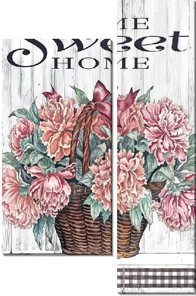 Модульная картина Home sweet home и пионы