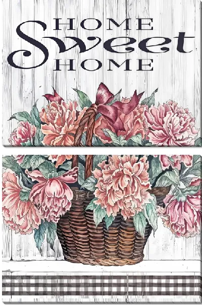 Модульная картина Home sweet home и пионы