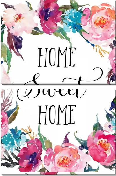 Модульная картина Home sweet home  и разноцветные цветы