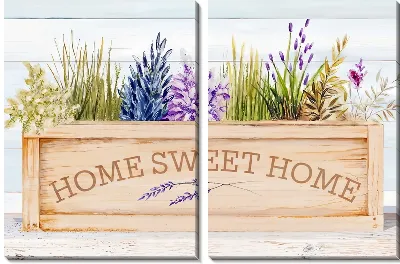 Модульная картина Home sweet home и кашпо с полевыми цветами