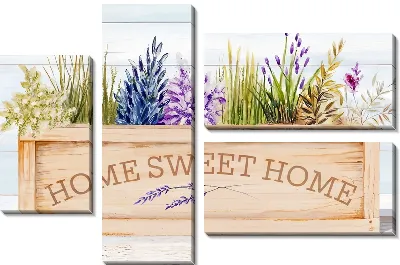 Модульная картина Home sweet home и кашпо с полевыми цветами