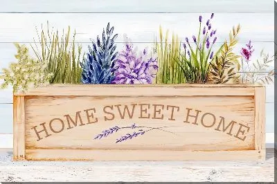 Картина маслом Home sweet home и кашпо с полевыми цветами