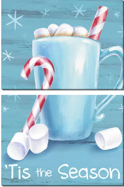 Модульная картина Зефир маршмеллоу в новогоднем стакане с кофе