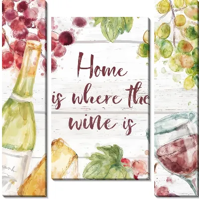 Модульная картина Home sweet home - вино, сыр и виноград