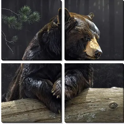 Модульная картина Медведь на бревне