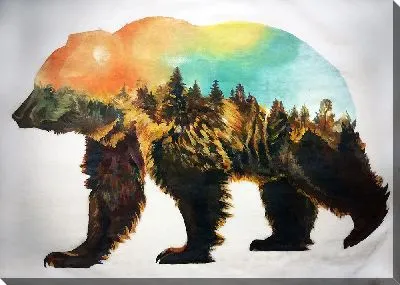 Картина маслом Двойная экспозиция с медведем и природой