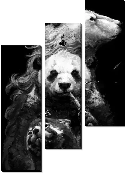 Модульная картина Панда курит бамбук и белый медведь