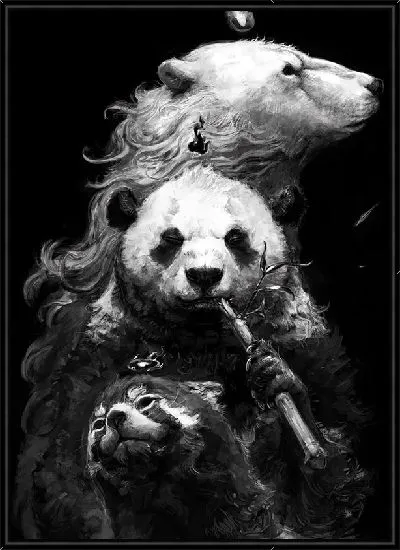 Картина Панда курит бамбук и белый медведь