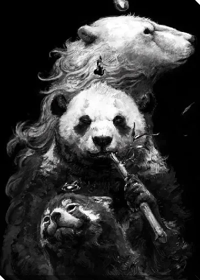 Постер Панда курит бамбук и белый медведь