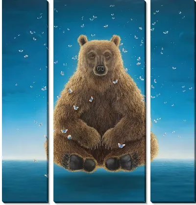Модульная картина Бурый медведь и бабочки