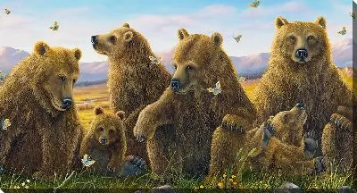 Картина маслом Семья медведей и бабочки
