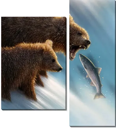 Модульная картина Медведи на рыбалке