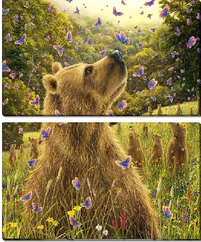Модульная картина Медведи на поляне с бабочками