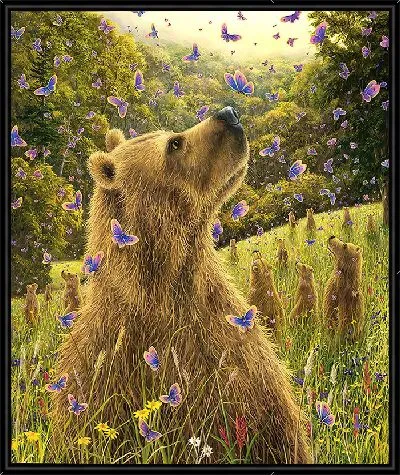 Картина Медведи на поляне с бабочками