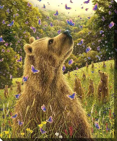 Постер Медведи на поляне с бабочками