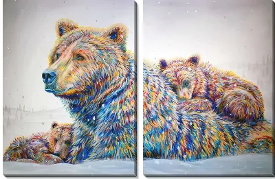 Модульная картина Семья медведей в стиле арт